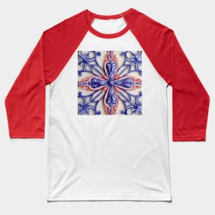 Fourth of July Inspired Design With Flower Center and FIligree Baseball T-Shirt